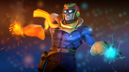 Captain Falcon possessing both fire and electricity in his hands